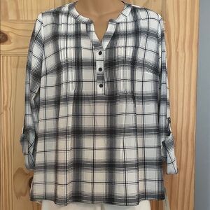 Studio Works Navy and White Plaid Blouse
